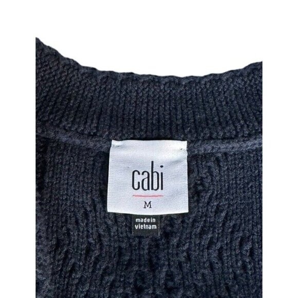 CAbi Woman's Sz M Blue Cable Knit Slant Pocket Button Up Cardigan Sweater #3882 - Picture 4 of 7